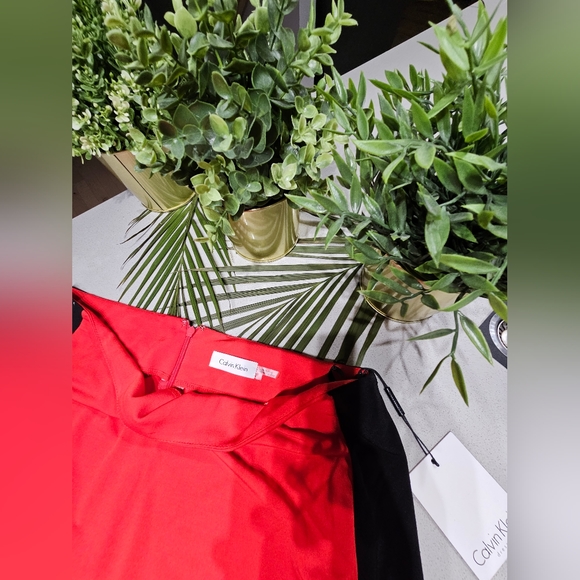 NWT CALVIN KLEIN Superbe jupe neuve de longueur midi noir et rouge - Picture 4 of 7